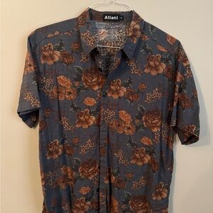 Men's Casual Floral Button Down Shirt - Blue and Brown